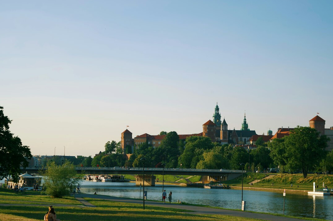 Wawel Castle and cathedral in Krakow above the Vistula river