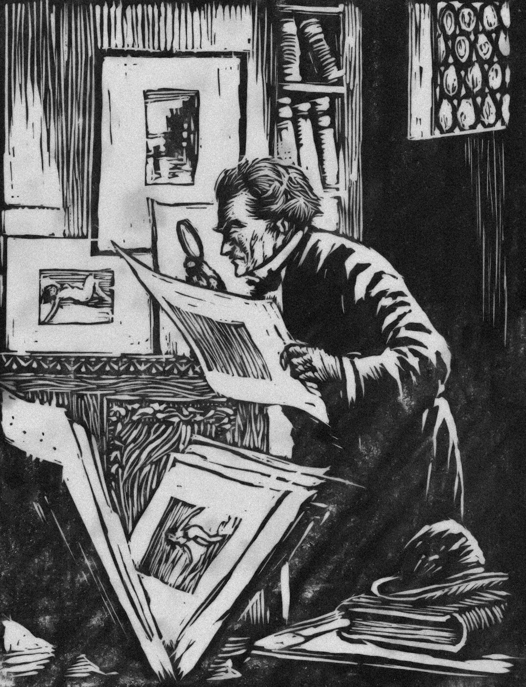 researcher examining old books